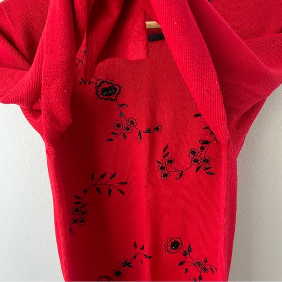 Alia Vintage Red Holiday Embroidered Floral Sweater with black accents - Picture 5 of 7